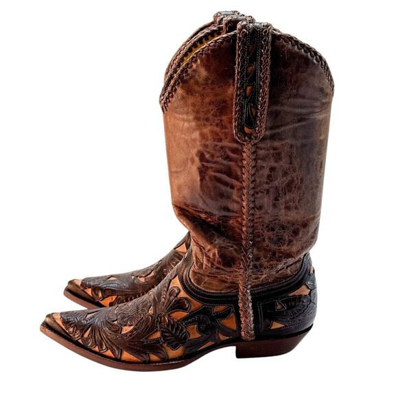 VTG Old Gringo Boot Star Cowboy Boots Mens 10D Hand Tooled Floral Filigree Rare main image 9